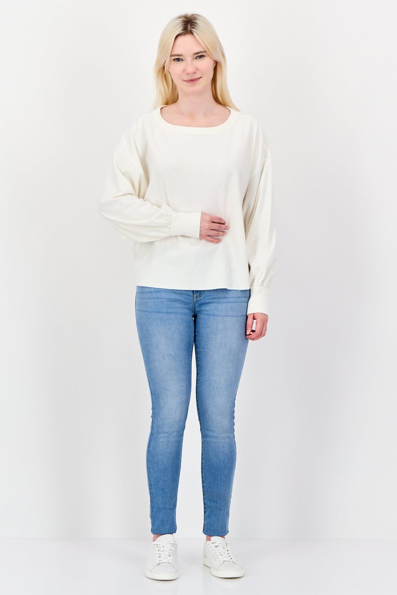 NIA Women Round Neck Long Sleeve Textured Sweatshirt, White - Image 4